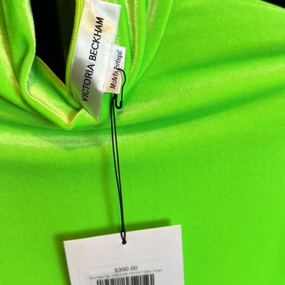 Victoria Beckham fluorescent green velvet long sleeve turtleneck top size 2 NWT - Picture 2 of 4